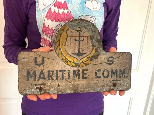 Vtg WW2  Military 1940s Maritime Comm US Navy WWII War Ship License plate topper