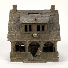 Early-1900s Grey Iron Casting Co. Bungalow House Antique Cast Iron Toy Coin Bank