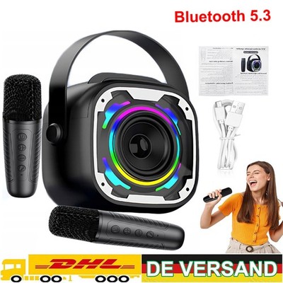 Tragbare Karaoke Maschine mit 2 Kabellosen Mikrofonen &LED Bluetooth Lautspreher