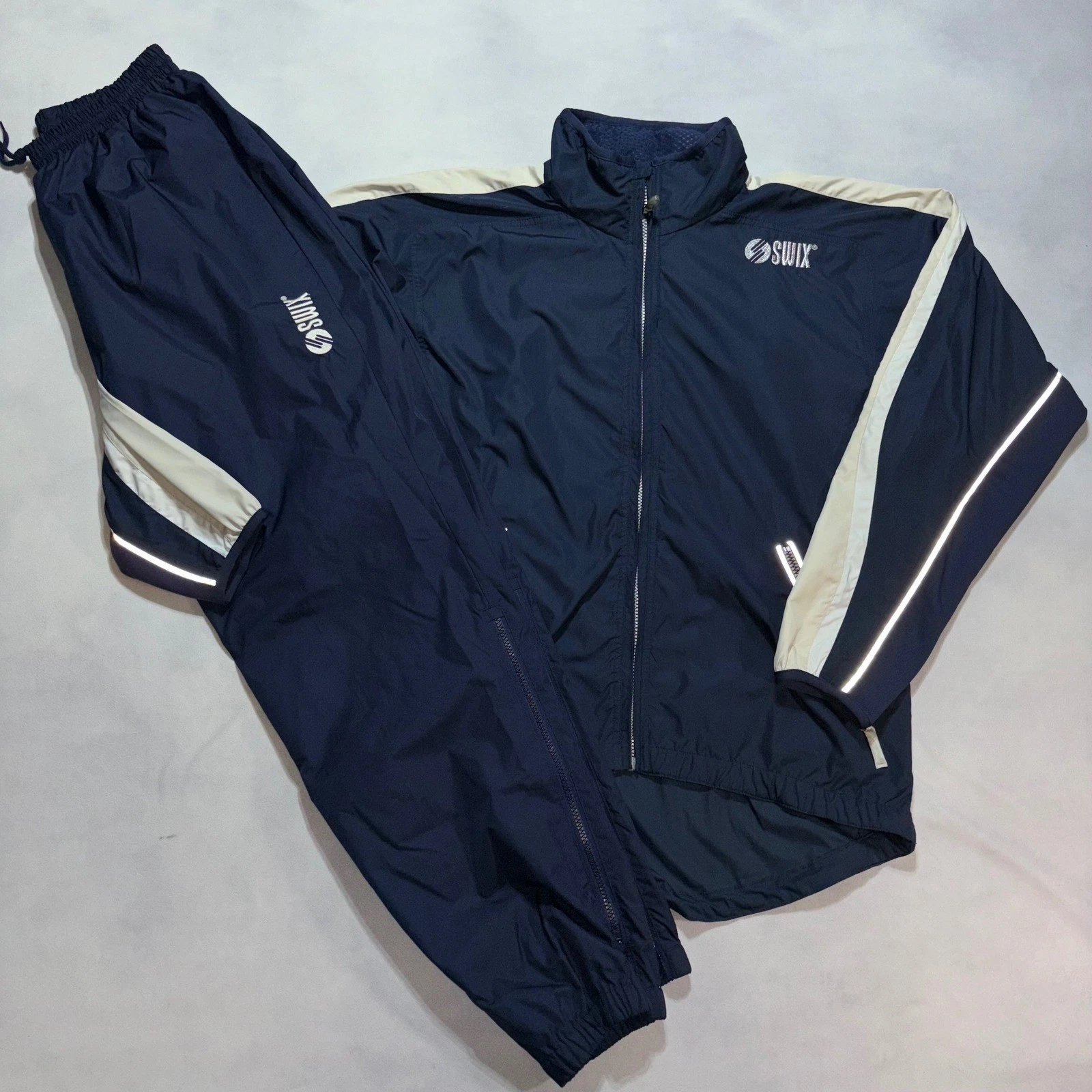 Swix Ski Suit Men's Large Navy Blue Windbreaker Jacket Pants 2pc Set Lightweight