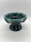 Vintage Hull Pottery F83 Scalloped  Pedestal Compote Green Drip Glaze