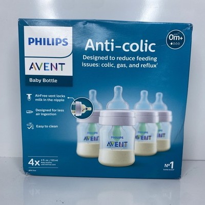 Philips avent Anti-Colic Bottle w/ AirFree Vent 4oz with Flow 1 Nipples 0m+ 4pk