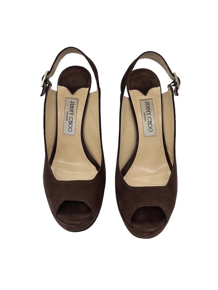 Chaussures à bout ouvert Jimmy Choo Lexy Heels marron en daim pour femmes... - Photo 2/4