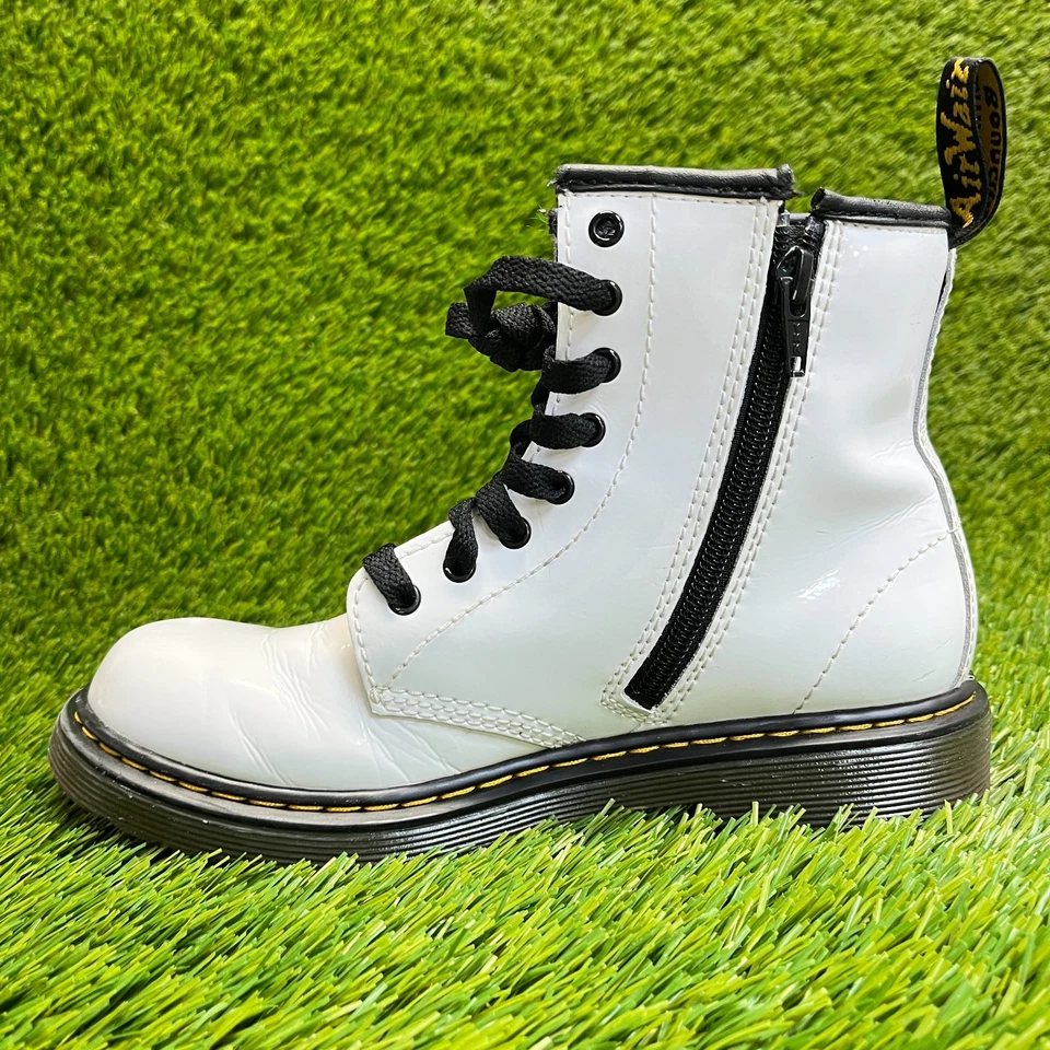Dr. Martens 1460 Niñas Talla 3Y Blanco Negro Clásico Exterior Cuero Botas con Cordones Foto 2 de 4