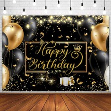 Black and Gold Birthday Backdrop Happy Birthday Backdrop Golden Sparkle Shini...