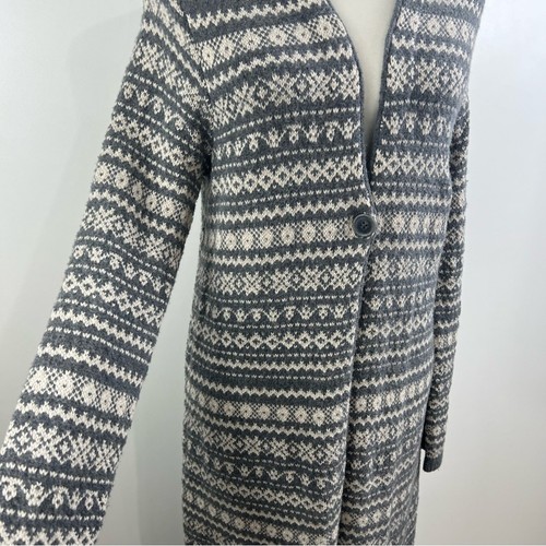 J.Jill Gray Cream Fair Isle Boucle Long Line Cardigan XS Cotton Blend Winter - Picture 5 of 13