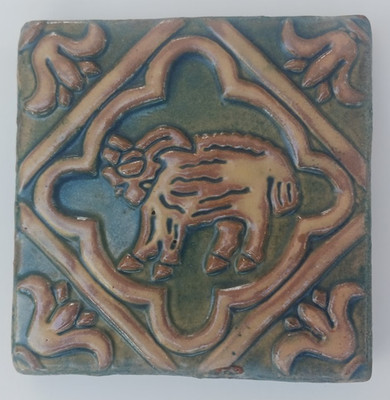 4 x 4 Mercer Moravian Aries Tile 1920's
