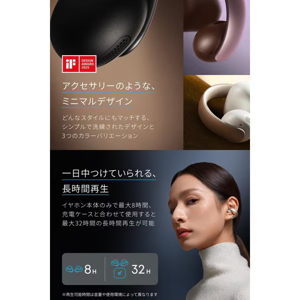 Anker earphones Soundcore AeroClip open-ear Bluetooth Midnight