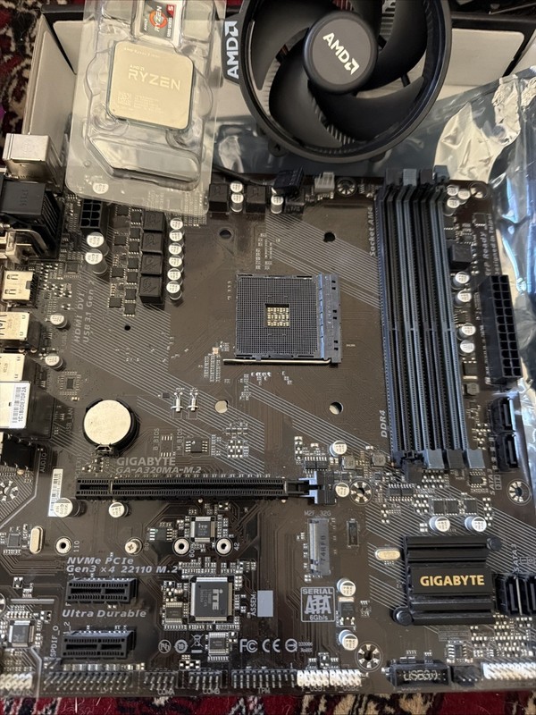 Gigabyte GA-A320M-M2 Motherboard w/ AMD Ryzen 5 6000 Processor / Cooler New