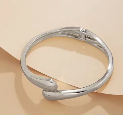 Silver Cuff Spring Bangle Bracelet Teardrop Water Open Nice Finish NEW 20% OFF