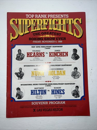 VintageThomas Hearns Vs James Kinchen + Michael Numn 1988 Boxing Event Program - Picture 1 of 11