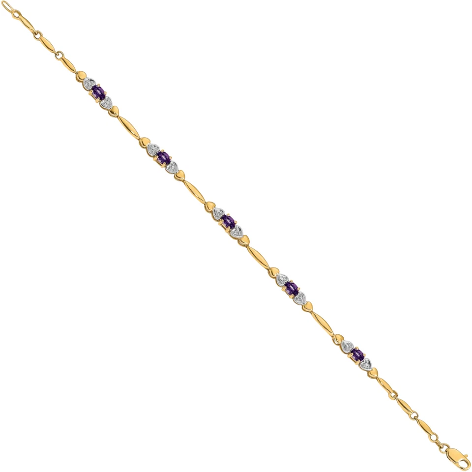 14K Solid Yellow Gold Diamond Amethyst Tennis Bracelet - Image 2 of 4