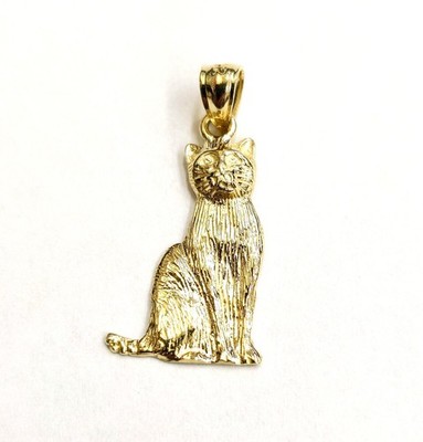 Neu 14k massiv Gelbgold Katze Ganzkörper Anhänger Charm feiner Schmuck Geschenk Haustier 1,9g