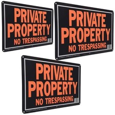 3 Pack Large No Trespassing Signs Private Property, 9.25 x 14" Aluminum Orange