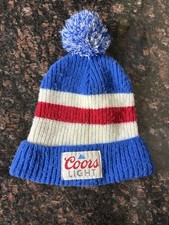 Coors Light Knit Pom Beanie Hat Blue Red White Collectible.
