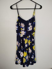 Old Navy S P Navy Yellow Pink Floral Sundress V Neck Smocked Adjustable Straps