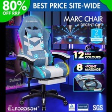 ELFORDSON Gaming Chair 12 RGB LED Massage Padded Swivel Recliner Computer Office