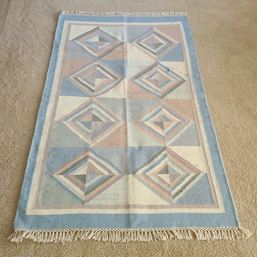 Tappeto kilim lana tessuto a mano design geometrico vintage 3' 1" x 5' 1" - Foto 5 di 7