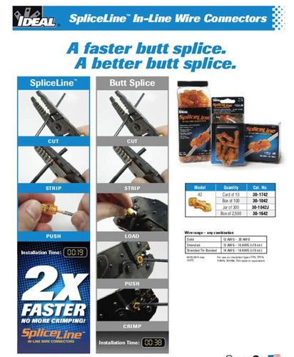 20PK Spliceline Orange in-Line Push-in Butt Splices - Picture 4 of 6