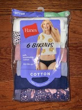 NIP Womens Hanes Cotton Bikinis Panties 6 Pack Multi Colors Size 5