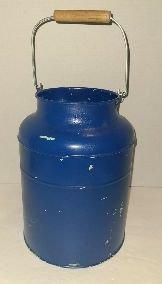 Blue Retired Ikea Metal Milk Cans Socker #20289 Vase Rustic Farm