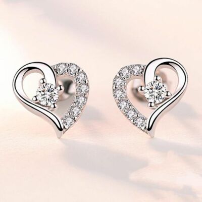 Kristall Herz Ohrstecker Damen Mädchen 925 Sterlingsilber Schmuck Geschenk UK