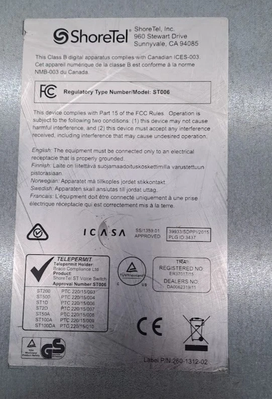 ShoreTel Model ST50A Voice Switch Voicemail 600-1135-07 ST006 - Image 4 of 4