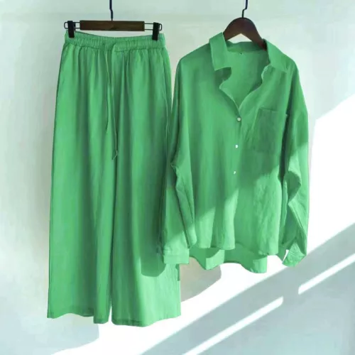 Women 2Pcs Cotton Linen Summer Blouse T Shirt Loose Pants Loungewear Outfit Set - Picture 15 of 40
