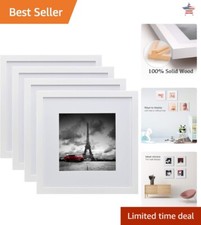 12x12 White Wood Frames with Plexiglass - Set of 4 - Wall Mounting Display