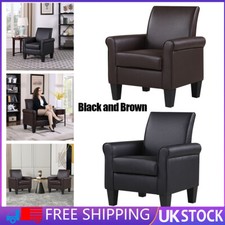 Coffee/Black Faux Leather Accent Armchair Living Room Chairs Comfy Sofa Chair