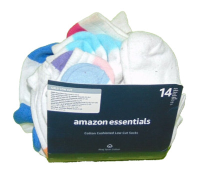 Amazon Essentials Low Cut Socks 14 Pairs Girls 5.5 - 8.5 New