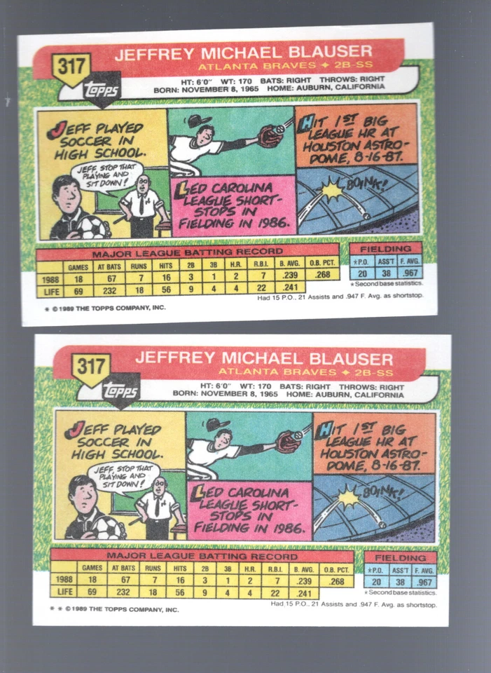 1989 Topps Big Jeff Blauser #317  - Image 2 of 2