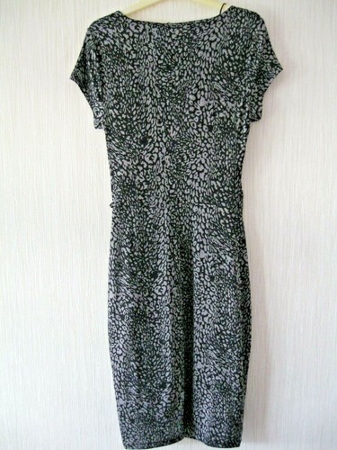 F&F SIZE 12 DRESS ANIMAL PRINT BODYCON MIDI WIGGLE BLACK GREY SMART OFFICE BOHO - Picture 3 of 12