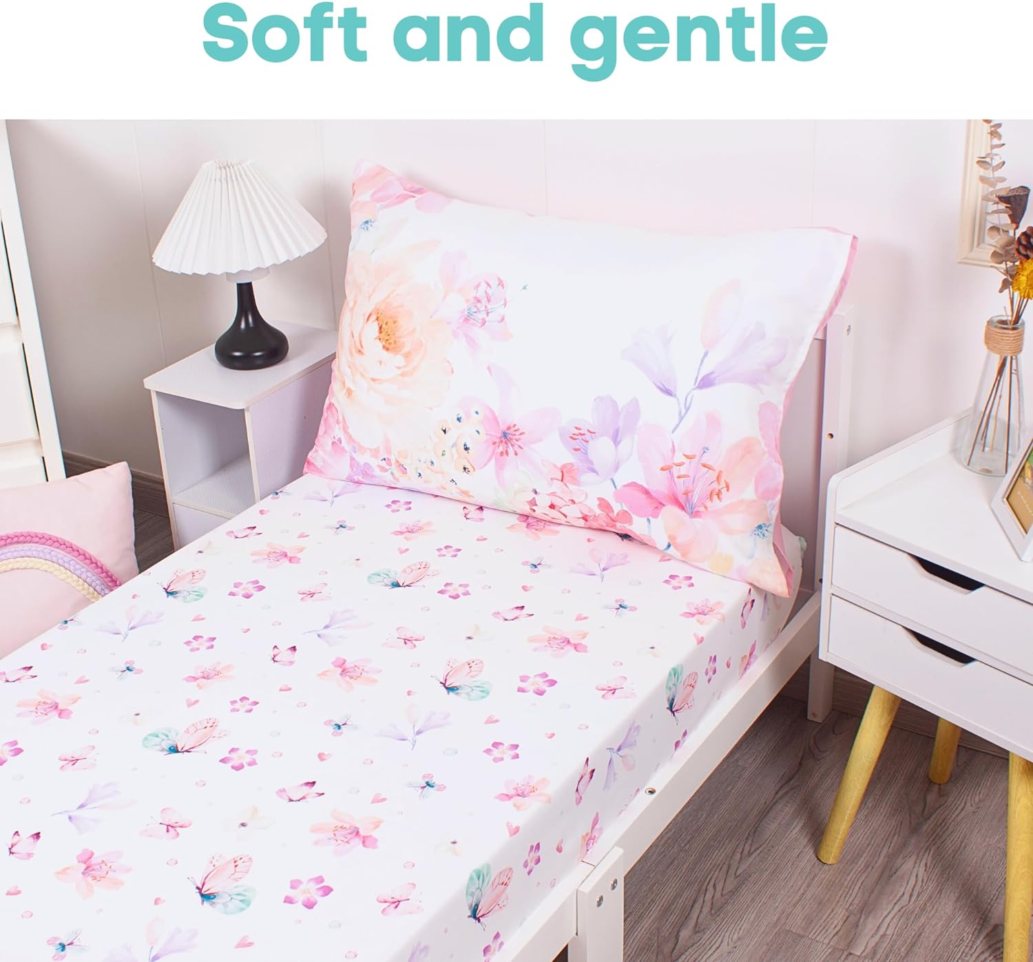 Blush Floral Butterfly Toddler Bedding Set, Girl Toddler Bed Set