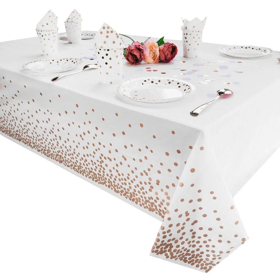 Plastic Tablecloth for parties, Gold, white dot decorations disposable - Image 2 of 4
