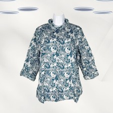 Ex White Stuff Women's Long Sleeve Bird Print Shirt in Teal Blue