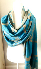 27X71 PASHMINA Cashmere Wool Teal Blue OVALS Shawl SCARF Challis Fringe WRAP