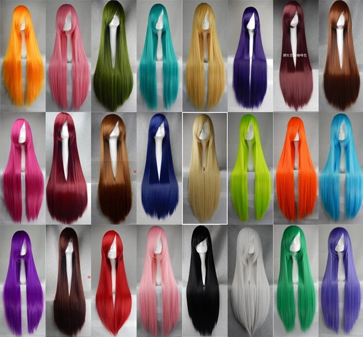 HAN 100cm gerade Lang Glatt Anime Cosplay voll Wig Perücke Haar Halloween Karneval