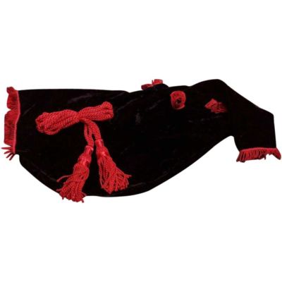  GREAT HIGHLAND BAGPIPE BAG COVER BLACK VELVET RED FRINGE/SCOTTISH BAGPIPES