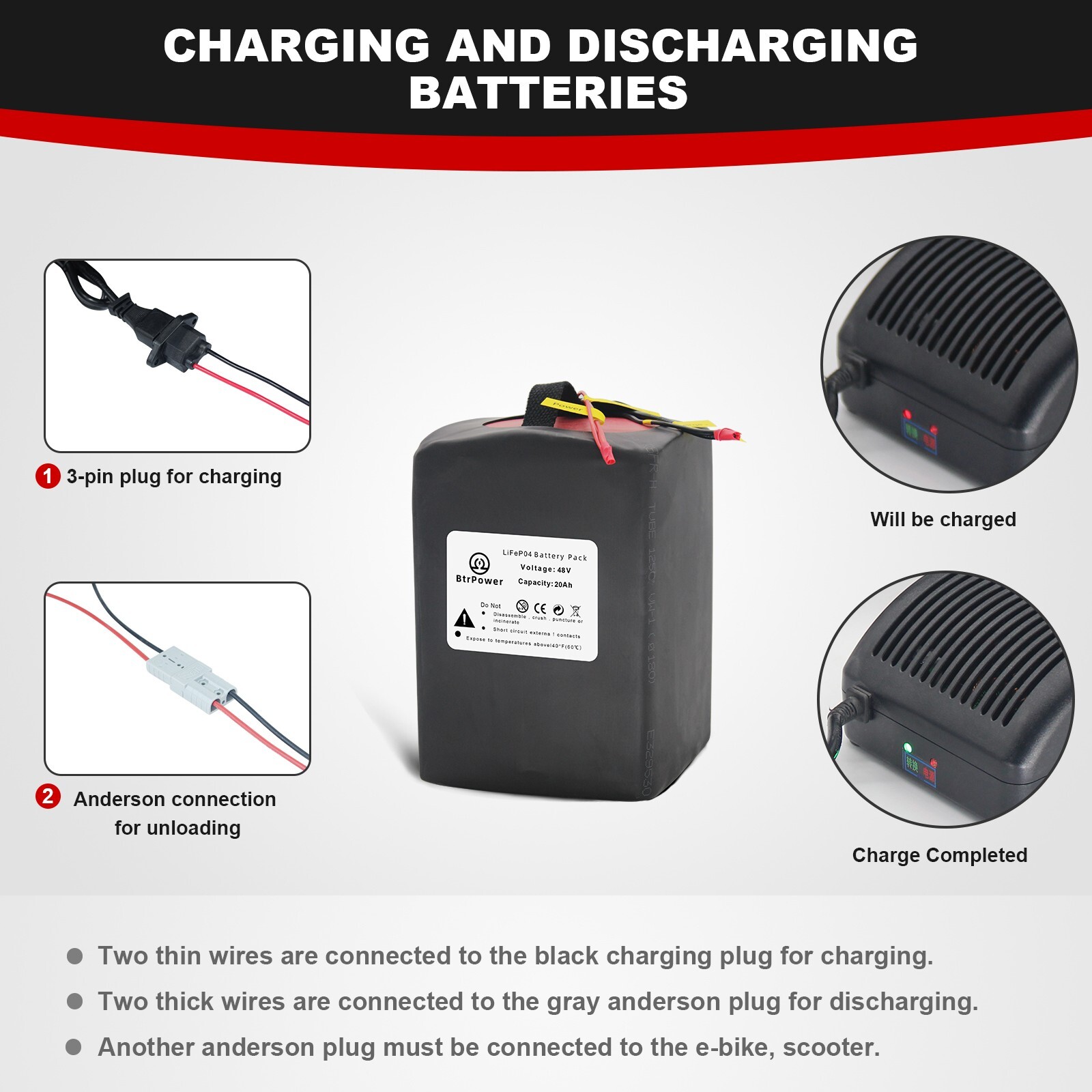 48V 20Ah LiFePO4 Lithium Ebike Battery Pack 40A BMS 1000W Electric
