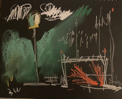 New York Graffiti Landscape Picasso Chalk Painting Paper Original BVC 11x14