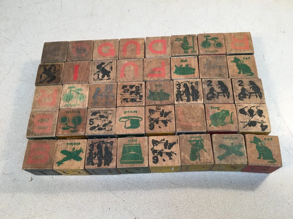 LOTE de 40 piezas de juguetes de colección de bloques de imágenes de alfabeto de madera para niños Foto 2 de 4