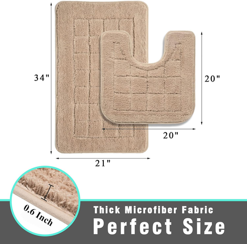 Bath Rug Set 2 Piece Beige Non Slip Bathroom Contour Rug Combo Microfiber Bath S - Picture 3 of 7