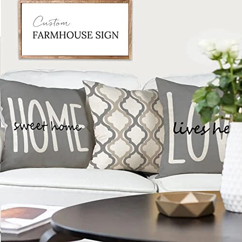 Farmhouse Throw Pillow Covers 18x18 Set of 4 18" x 18" (Pack of 4) Light Gray - Image 3 of 4