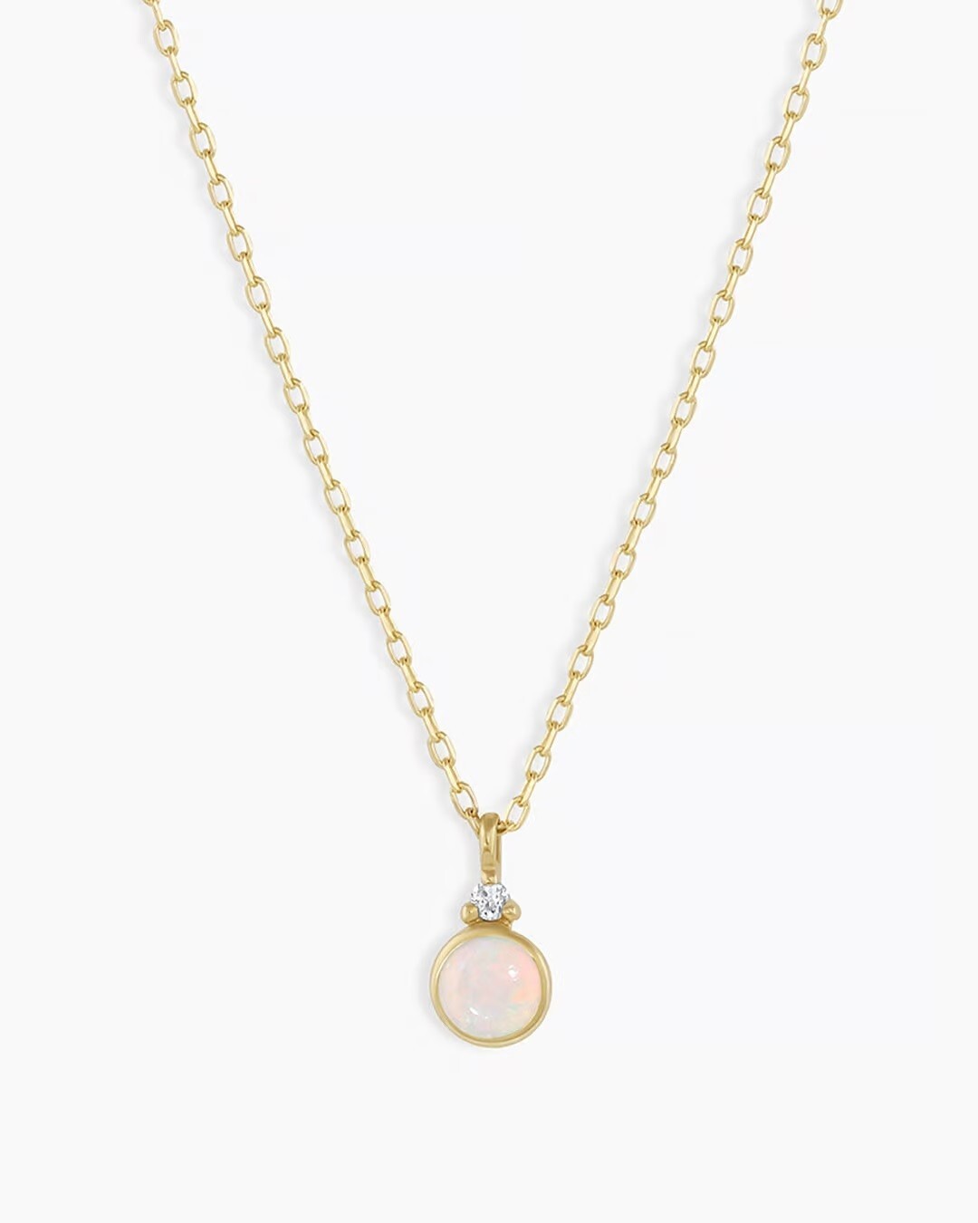 Simulated Opal CZ & White CZ Beautiful Pendant Chain Necklace In 10K Yellow Gold