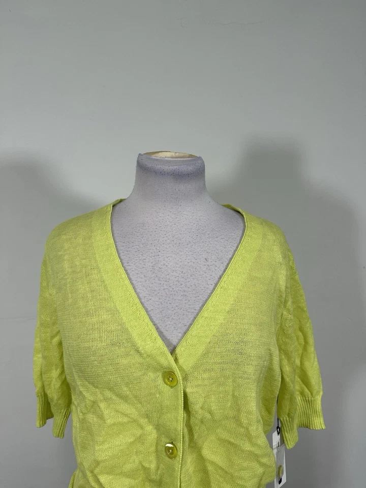 Top Warren Blanco Neón Amarillo Mezcla Lino Corbata Frontal Talla M Foto 2 de 4