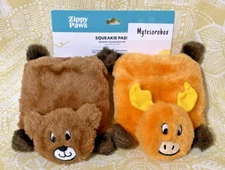 ZippyPaws 2-Pack SQUEAKIE PADS BEAR & MOOSE Plush Dog Puppy Toy -FREE SHIPPING-