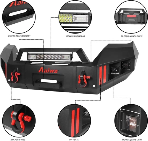Protector de parachoques delantero o trasero con luces LED y anillos en D para Toyota Tacoma 2016-2023 - Imagen 5 de 16