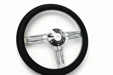 14" Inch Polished & Black Steering Wheel Fits Ford Horn 6 Hole Cars & Trucks
