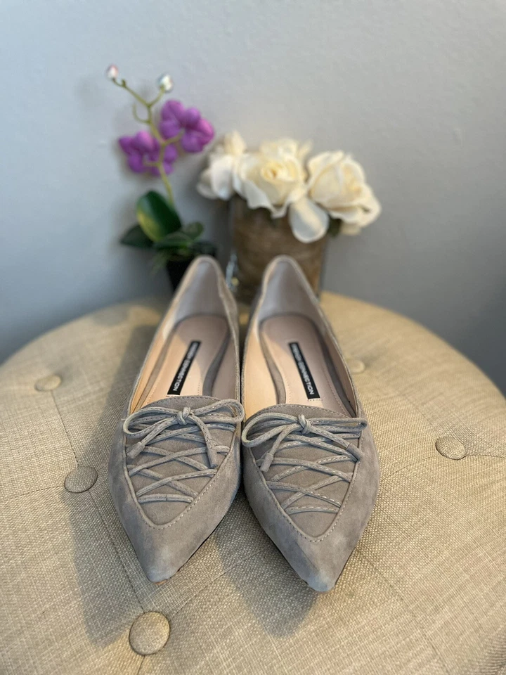 Pajarita plana para mujer French Connection "Gesine" gamuza gris - talla 7,5 Foto 2 de 4